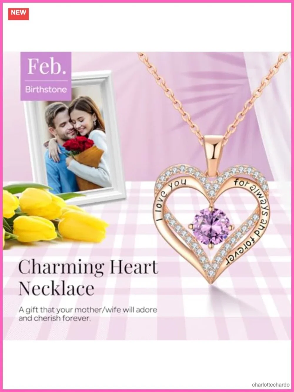 18K Rose Gold Plated Heart Necklace 5A Cubic Zirconia Gift for Her